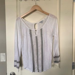 White Embroidered Long Sleeve Shirt